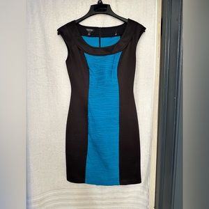 Signature London Style Blue Black Stretch Sleeveless Sheath Dress Size 4